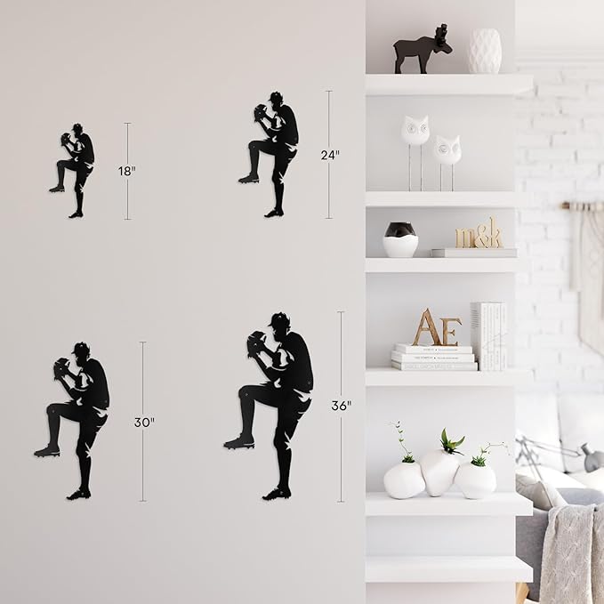 SIGNLEADER Metal Wall Art Decor - Baseball Pitcher Sport Minimalist Modern Abstract Wall Sculpture Hanging Home Decoration for Living Room, Bedroom, Bathroom, Kitchen, Studio, Outdoor - 36" Black