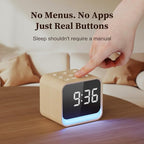 Housbay Wooden Sound Machine Alarm Clock for Bedrooms - Gentle Wake-Up with Birdsong, White Noise for Sleeping, Small Digital Clock for Phone-Free Routine - Maple Wood