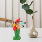 TIDTALEO Wooden Glasses Holder Eyeglasses Organizer Sunglasses Display Rack Hand Carved Rooster Animal Decor for Desk Home Office Storage