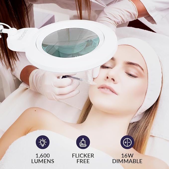 Neatfi XL Bifocal LED Magnifying Lamp – 7-Inch Glass Lens, 2.25x & 6X Magnification, 1,600 Lumens, Dimmable LED, Adjustable Arm, Hands-Free Close Work (White, Glass Lens with Clamp)
