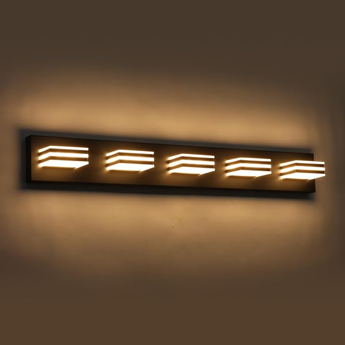 LED Wall Black Vanity Lights for Bathroom Light Fixtures 30W Adjust 3 Colors Modern Bath Lighing Over Mirror Acrylic Heads LED Vanity Light (5-Light,34inch)