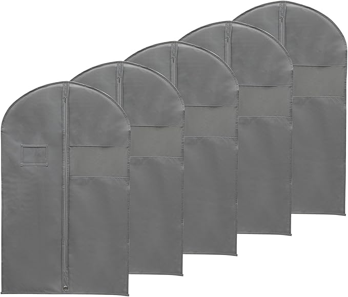 PATIKIL 31" Garment Bag, 5 Pack Breathable Suit Bag for Storage Hanging Clothes Dustproof Garment Covers for Suits Coats Dresses, Gray