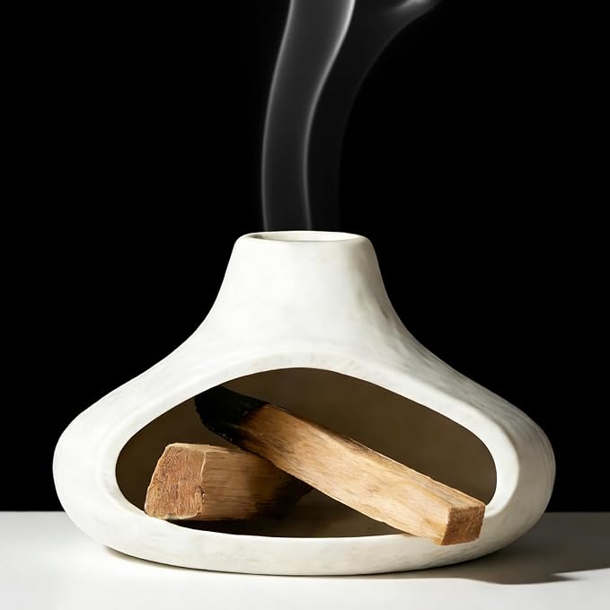Palo Santo Holder, Incense Holder for Sage, Wood Sticks, Cones, Incense Burner Ceramic Mini Chimney for Meditation Yoga, Ash Catcher Room Home Decor(White)