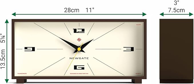 NEWGATE® Thunderbird Desk Clock | Retro Contemporary Rectangular Design | Mocha Brown | Modern mid Century Style for Desk, Mantel, Table top or Shelf