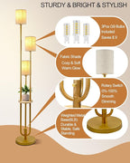 Lightdot Floor Lamp with Table for Living Room Bedroom Dimmable Floor Lamps with Linen Shade Vintage Gold Standing Tall Lamp Candle Holder Style for Bedroom/Sofa Beside/Corner Decor(Bulbs Included