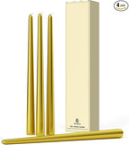 12-Inch Tall Dripless Taper Candles Set of 4 - Gold Tapered Candles, Perfect for Wedding,Christmas - Smokeless, Unscented, Long Burning - Hand Poured, Colored Tall Candlesticks - doradas
