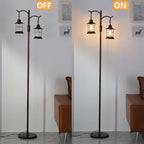 Industrial,Vintage Dimmable Floor Lamp,2 Classical Lanterns Standing Lamp, Rustic Farmhouse Floor Lamp with Bronze Gold Finish, for Living Room Bedroom (Red Copper-B-Style)