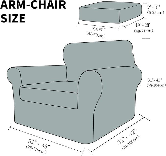YEMYHOM Latest Checkered 2 Pieces Chair Covers for Living Room High Stretch Thickened Chair Slipcovers with Arms Anti Slip Elastic Armchair Sofa Couch Slipcover Protector (Orange), 31"-46"(1 Cushion)
