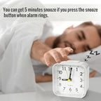 Small White Kids Desk Battery Alarm Clock, Analog Travel Clock, Quieter Bedside Clocks for Bedrooms Bathroom Living Room Kitchen Shelf