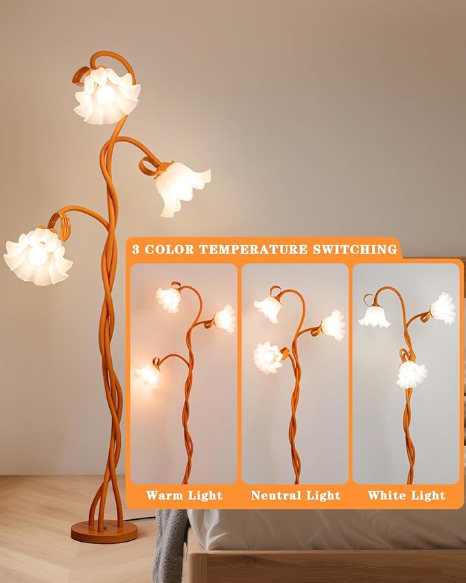 Flower Standing Lamp for Bedroom - 3 Color Temperatures Decorative Flower Tall Floor Reading Lamp with Flexible Neck for Bedroom Living Room Office Corner (Cosmic Orange)
