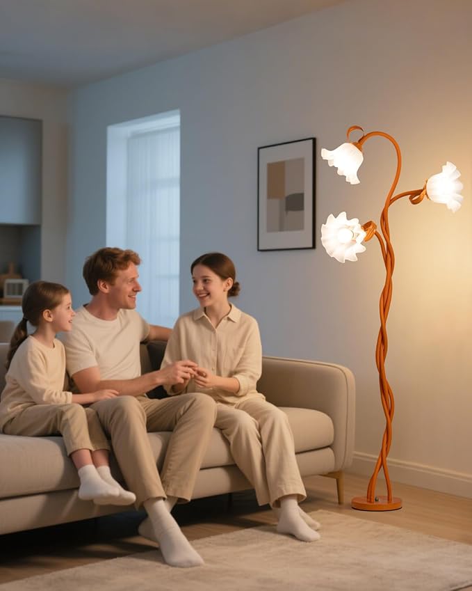 Flower Standing Lamp for Bedroom - 3 Color Temperatures Decorative Flower Tall Floor Reading Lamp with Flexible Neck for Bedroom Living Room Office Corner (Cosmic Orange)