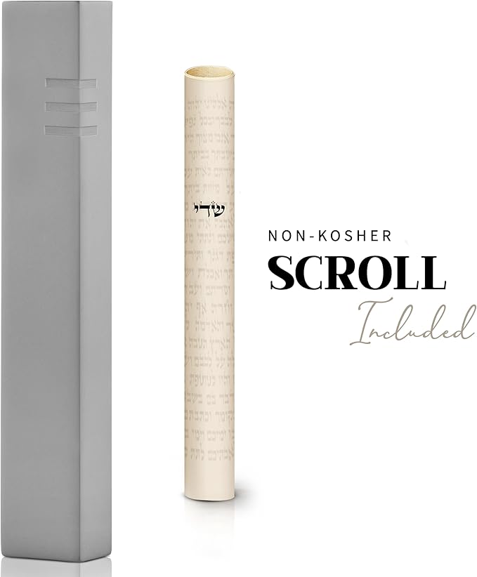 SURI Mezuzah for Door with Scroll Inside – 6 Inch Gray Concrete Judaica Mezzuzah Case with Non-Kosher Scroll, Self-Stick Adhesive, Gift Box Included, Fits a 5 Inch Scroll