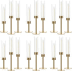 18PCS Gold Candle Sticks Holder in Bulk for Party Table Centerpiece, Metal Candlesticks Sticks Holder with Acrylic lampshade for Wedding Easter Dinner Table Decor Fit 0.78" LED Candle