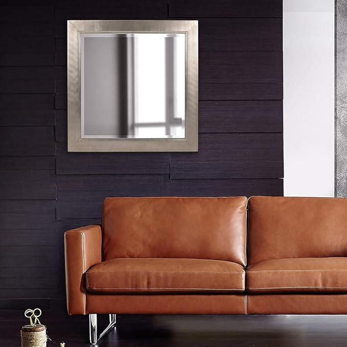 Howard Elliott Millenium Hanging Square Mirror for Wall, Beveled Edges Mirror with Silver Leaf Finish, Accent Mirror Home Décor Vanity Mirrors for Living Room & Entryway, 40 x 40 Inch
