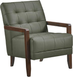 Lexicon Modern Accent Chair, Luxury Genuine Leather Match Living Room Chair with Tufted Cushions, Solid Wood Frame and Arm Rest, Comfy Upholstered Single Seat for Bedroom/Reading/Office, Green