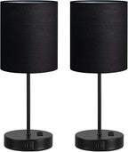 Black Touch Lamps for Nightstand Set of 2 - Bedside Table Lamp for Bedroom with Dual USB Ports & AC Outlet, 3-Way Dimmable Lamps for Living Room Boys Room, Night Light with 5000K Daylight Bulbs