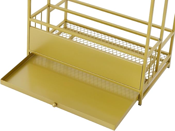 Commercial Metal Umbrella Holder Umbrella Stand with Drip Tray Entrance Umbrella Organizer Large Capacity Umbrella Rack for Home, Office, Apartment, Hotel (Gold, 18.9 * 11 * 26in)