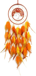 Orange Dream Catcher Wall Decor Crystal Tree of Life Dream Catchers with Luminous Bead Handmade Feather Dreamcatcher Wall Hanging Ornament for Bedroom Living Room Home Decor