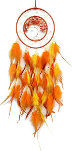 Orange Dream Catcher Wall Decor Crystal Tree of Life Dream Catchers with Luminous Bead Handmade Feather Dreamcatcher Wall Hanging Ornament for Bedroom Living Room Home Decor
