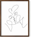 Minimalist Couple Art Wall Art Print Couple Kiss Abstract Line Drawing, Gallery Quality 8"x10" Walnut Framed, Abstract Love Aesthetic Decor Bedroom Living Room