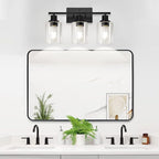 3-Light Bathroom Light Fixtures, Vanity Light with Clear Glass Shades, Matte Black Bathroom Light Fixtures Over Mirror, Modern Bathroom Wall Lamp for Mirror Living Room Cabinet Bedroom
