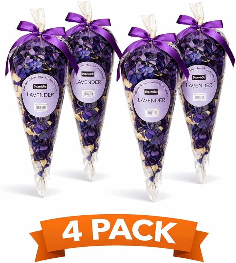 Potpourri 4 Pack Set – Dried Botanical Petals for Bowl or Vase Filler, Home Fragrance Décor – 4 Pouches, 70g Each (9.88 oz Total) (Lavender)
