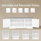 DINZI LVJ Shoe Bench, Entryway Storage Bench with Doors, Cushion, 2-Tier Shoe Rack with 6-Cubby, 39.4”L x 13.8”W Shoe Organizer Cabinet, Adjustable Shelf, Living Room, Bedroom, White