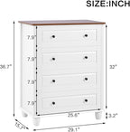 4-Drawer White Storage Cabinet, Wide Dresser with Brushed Metal Handles, Modern Organizer for Living Room, Hallway, Office, Entryway