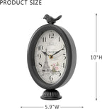 Vintage Table Clock with Bird, Desk and Shelf Decor Clock, French Paris Style, Antique Black Metal Mantel Clocks for Living Room, Farmhouse, Bedroom, Bedside, Gift (10" H x 5.9" W)