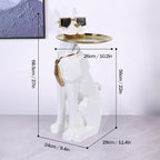 Resin Dog Side Table With Tray, Butler Statue Tissue Box, Accent End Table, Unique Sculpture, Geometric Statue, Funky Furniture for Home Decor Modern (White)