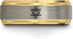 Mezuzah star Of David Ring - Gift for Jewish Family - Flat Dome Bevel - 8mm - Men Women - Yellow Gold Black Silver Blue - Anniversary Wedding - Personalized Custom Engraving - Band - Brushed Polished