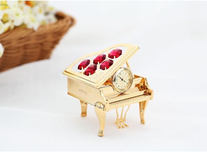 Matashi 24K Gold Plated Vintage Piano Desk Clock for Shelf Desktop Tabletop Clock with a Luxury Gift Box - Gift for Musician New Year Christmas Birthday Valentine Day Anniversary Mother's Day
