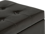 SIMPLIHOME Cosmopolitan Storage Ottoman - 34 inch Wide Upholstered Vegan Leather Rectangle Storage Ottoman Bench in Tanners Brown, Transitional Tufted Ottoman for Living Room with Lift-Up Lid