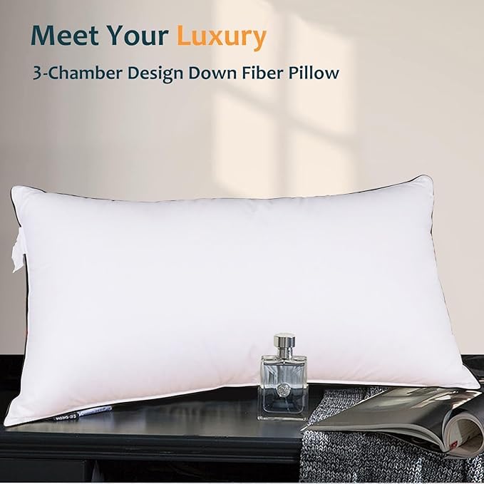 Luxury Down Fiber Pillows Queen Size, Bed Pillows for Sleeping, Pillow for Back, Stomach or Side Sleepers (Modern 70, White, Standard (Pack of 2)) (White 50, Standard (Pack of 2))