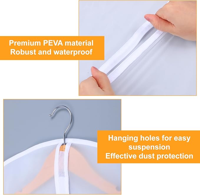 15 Pack Garment Bag with Zipper, Plastic Garment Bags for Hanging Clothes Dresses Clear Suit Cover Bags for Closet Storage Short Coats, Jackets, Shirts 24" x 40"/47"/55"