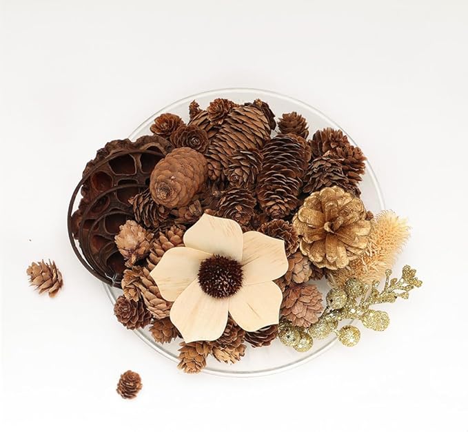 Potpourri Bowl Filler, Pot Pourri Dried Flower Vase Fill Mix, Fresh Flower Scented Box Poporri for Any Ocassion and Any Season, Spring Autumn Natural Flower and Pinecone Home Decor All Seasons