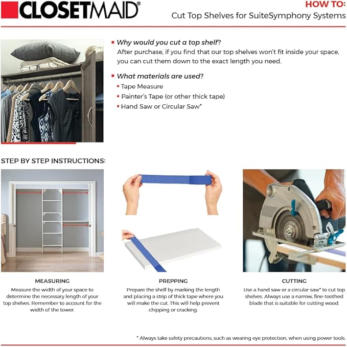 ClosetMaid SuiteSymphony Wood Closet Organizer Kit with Tower, 3 Hang Rods, Top Shelves, 4 Drawers, Modern Adjustable, Fits Spaces 6-10 ft. Wide, Natural Grey
