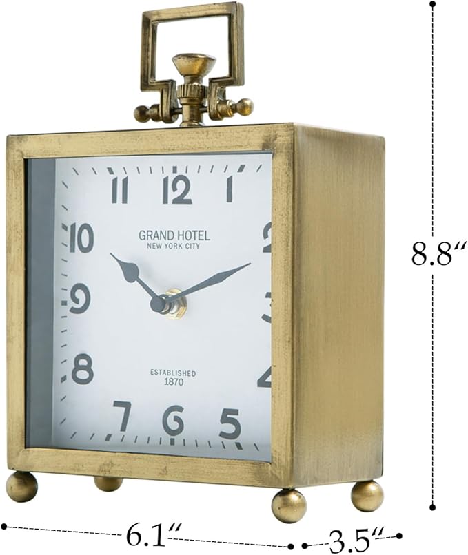 NIKKY HOME Gold Table Clock, Silent Non-Ticking Classic Battery Operated Decorative Mantel Desk Shelf Clock for Living Room Decor