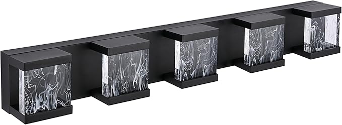 MELUCEE LED Bathroom Lighting Fixtures Over Mirror 5 Lights Black LED Vanity Lighting with Unique Smoke Acrylic Panel Modern Led Bathroom Light Bar, 25W 3000K Warm Lighting