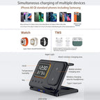 IHAO 5in1 Multi Functional Wireless Charging Station Digital Clock 15W Fast Charging Temperature Display Wireless Charger for All Qi Phone and TWS Headphone Compliant with Apple Watch-DH15 Black