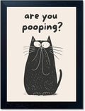 Funny Black Cat Wall Art - Are You Pooping Bad Smell Bathroom Decor, Guest Toilet Decor, Black Framed Prints 8"x10", Cute Animal Modern Minimalistic Bathroom Sign