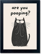 Funny Black Cat Wall Art - Are You Pooping Bad Smell Bathroom Decor, Guest Toilet Decor, Black Framed Prints 8"x10", Cute Animal Modern Minimalistic Bathroom Sign