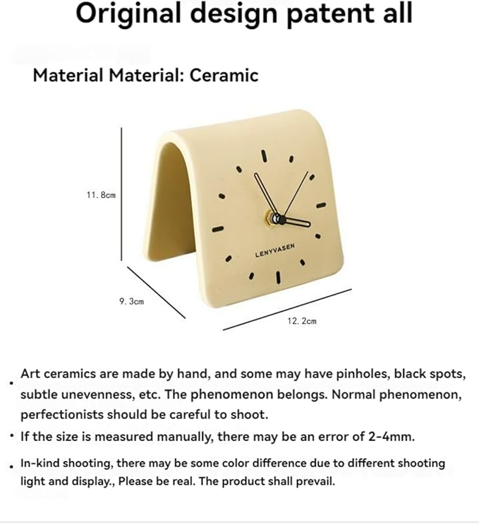 Creative Ceramic Tabletop Clock Simple Desk Alarm for Home Decor Living Room Bedside Silent Quartz (Brown)