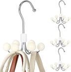 TOPIA HANGER Hoodie Hangers 4-Pack with 6 Wood Balls, 360°Swivel Purse Hanger, Scarf Hanger, Closet Hooks, Handbag Organizer, Bra Hanger, Accessory Organizers for Scarf, Tanktop, Hat, Hoodie CT57W