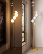 Lightdot 64IN Dimmable Globe Floor Lamp, Gold Standing Lamps with 4PCS 3000K Bulbs Soft Warm White Eye Care, Mid Century Modern Floor Lamp for Living Room/Bedroom/Sofa Beside/Corner Decor