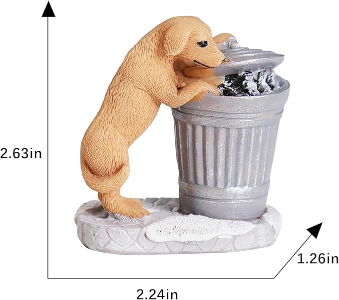 NINIPAPA Christmas Village Accessories Santa's Mailbox Village Town Pieces for Christmas Decoration, Cute Villages Resin Christmas Ornaments - Garbage Can Dog
