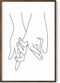 Holding Hands Wall Art Interlocking Fingers Continuous Line Drawing Love Connection 24x36 Inch Oak Wood Walnut Framed Modern Romance Print for Bedroom