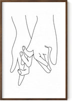 Holding Hands Wall Art Interlocking Fingers Continuous Line Drawing Love Connection 24x36 Inch Oak Wood Walnut Framed Modern Romance Print for Bedroom