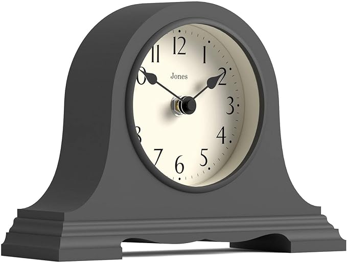 JONES CLOCKS® Speakeasy Mantel Clock | Classic Napoleon’s hat Design | Dark Gray | Contemporary Classic Style for Desk, Table, Shelf or Bedside
