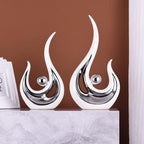 XMGZQ 2pcs White Silver Modern Abstract Art Statue Table Decor,Elegantes Ceramic Statue for Home Décor Accent,Mantel,Bookshelf,Centerpiece Table Decoration for Dining Room,adornos para sala